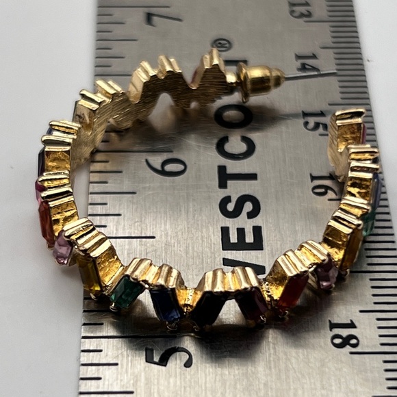 Gold Tone Rainbow Rhinestone RIng and C hoop pierced earrings - Picture 16 of 16